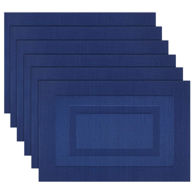 PIGCHCY Placemats,Washable Woven Vinyl Placemats for Dining Table,Easy to Clean Plastic Durable Placemats Set of 6 (18 x 12 inchesches, Navy Blue) - Image 1